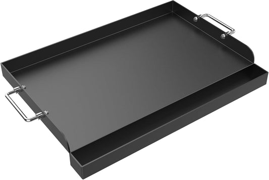 17" x 13" Universal Nonstick Griddle for Gas Grill, Carbon Steel Griddle Plate for BBQ Gas/Charcoal/Gas Stove, Flat Top Plate Grill with Removable Handles for Weber, Charbroil Grills