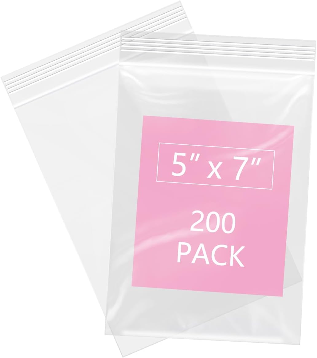 iMailer - 200 Pcs- 5" x 7" Clear Small Zip Bag - Reclosable Zip Plastic Poly Bags 2 Mil with Resealable Lock Seal Zipper for A2 A4 A6 Cards & Envelopes, Bakery, Cookies, Sandwich