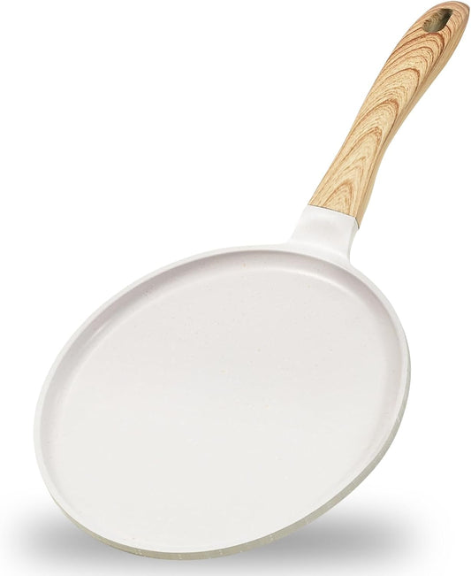 JEETEE Crepe Pan Nonstick, 9.5 inch Comales Para Tortillas Griddle Pan for Stove Top, Granite Coating Flat Pancake Pan Dosa Tawa, PFOA FREE and Induction Compatible (Beige)