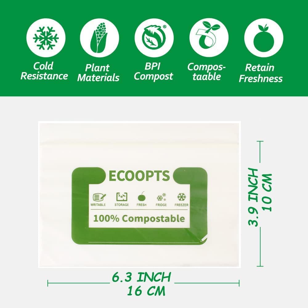 100% Compostable Snack Zip Bag | ECO-Friendly Small Storage Bags | Freezer Bag | Plant-Based BPA-free | Seal well for Cookie, Chips and Snack (1, Small)
