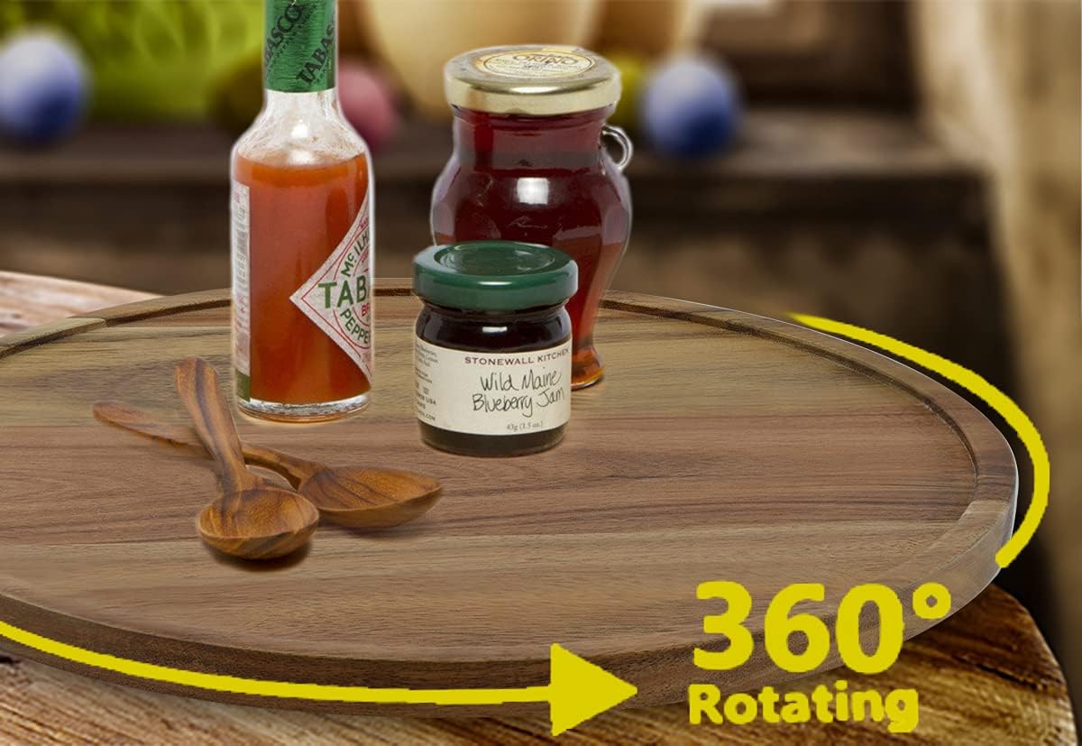 13" Acacia Wood Lazy Susan Organizer Kitchen Turntable for Cabinet Pantry Table Organization