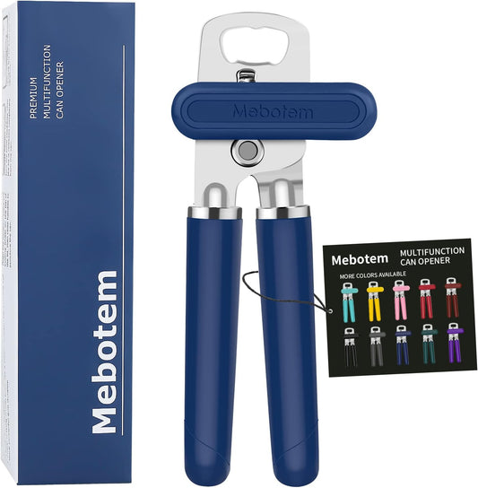 10 Colors Can Opener Manual Handheld Heavy Duty Hand Can Opener Smooth Edge Stainless Steel Can Openers Top Lid Kitchen Gadgets, Best Large Rated Easy Turn Knob, with Bottle Opener, Navy Blue