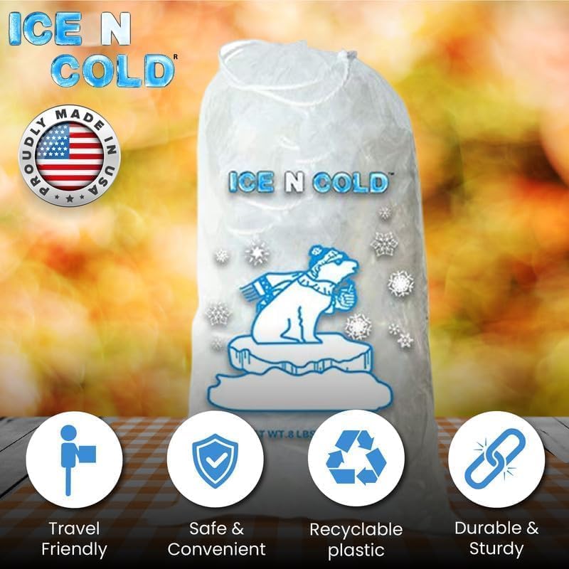 Ice Bags with Drawstring Closure | 10lb, 100ct/cs | 41 mic Thickness | Portable Storage and Freezer Keeper