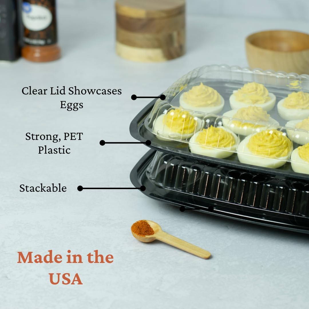16 Pack - Disposable Deviled Egg Containers with Lid – Plastic Deviled Egg Trays – For 12 Egg Halves