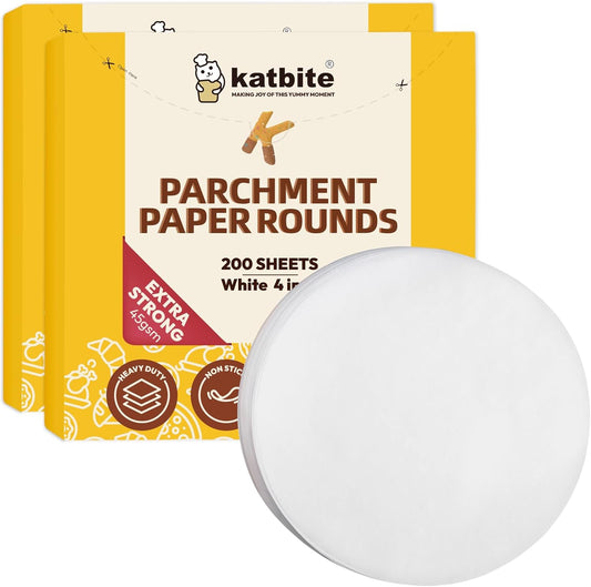 Katbite 4 Inch 400Pcs Parchment Paper Rounds, Round Parchment Paper for Cake Baking, Air Fryer Liners, Freezing, Tortilla Press(2 Pack of 200Pcs)