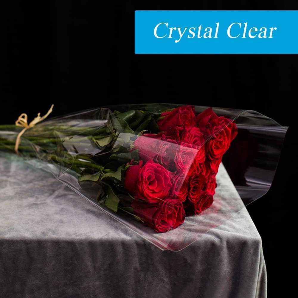 JOYIT 50' Long X 17.5” Wide Clear Cellophane Wrap Roll - 3 Mil Thicker Cellophane Roll, Clear Bags for Gifts Baskets Wrap, Flower Arts Crafts Food Treats Wrapping