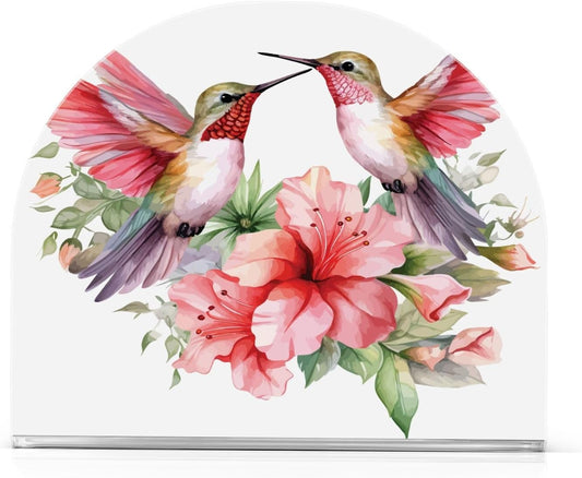 Hummingbirds Spring Floral Napkin Holder for Table Paper Napkins Holder Acrylic Tissue Dispenser Kitchen Dining Room Bathroom Party Car Decor