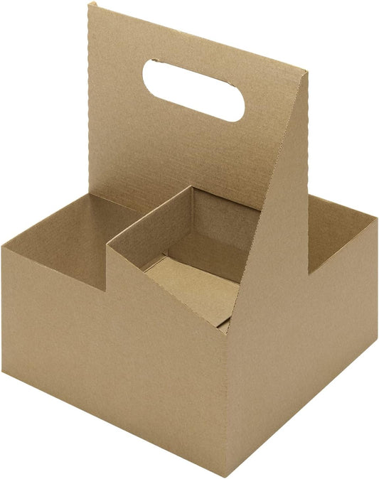 Karat Paperboard Drink Carrier with Handle - Sturdy Kraft Coffee Cup Carrier for Hot/Cold Beverages, Fits 10-32 oz Cups - Eco-Friendly, Disposable to-Go Drink Holder (4-Cup)