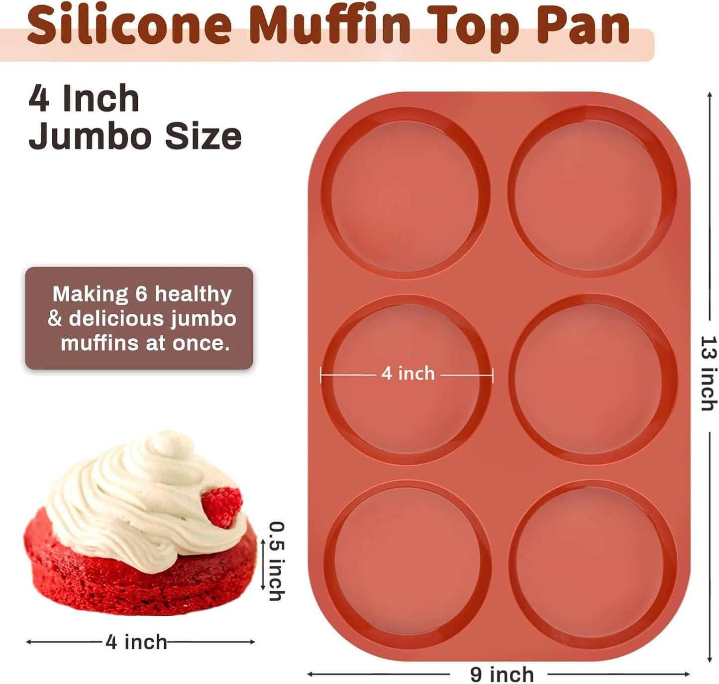 JOERSH 2-PK Silicone Egg Mold Non-Stick 4 Inch Jumbo Size Muffin Top Pan, Large Round Silicone Molds for Baking Hamburger Bun, Egg Bites, Breakfast Sandwiches, Pancakes