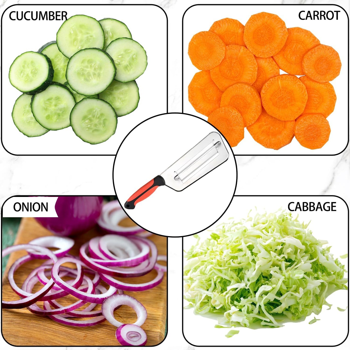 Julian Peeler for Vegetable, Multifunctional Vegetable Cutter Set – Stainless Steel Double-Layer Slicer with Julienne Peeler for Cabbage, Carrots, Potatoes – Kitchen Prep Tool Combo
