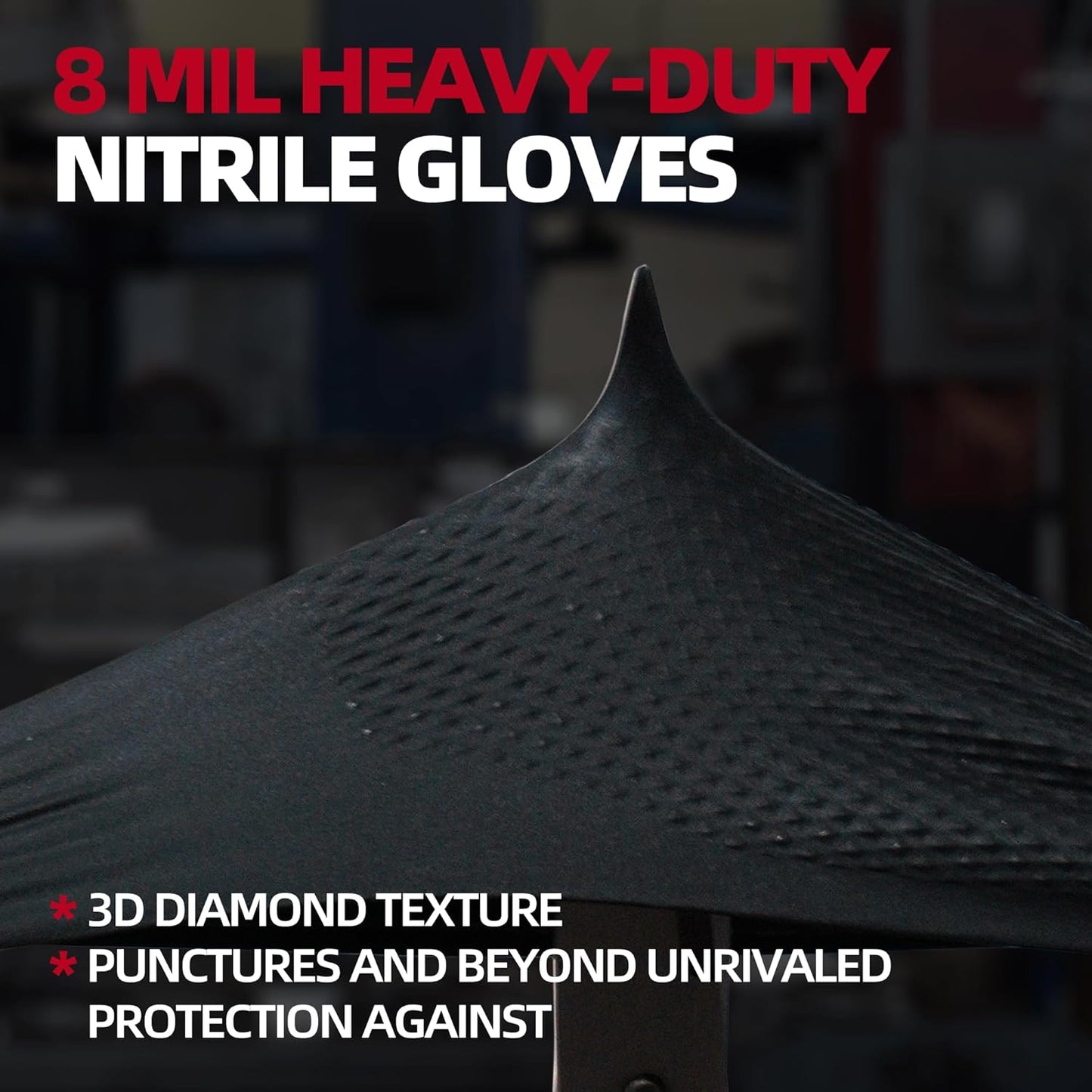 Jointown Basic Heavy Duty Nitrile Gloves, Mechanic Gloves 8 Mil Nitrile Disposable, with Raised Diamond Texture, Case of 100, Black, Medium