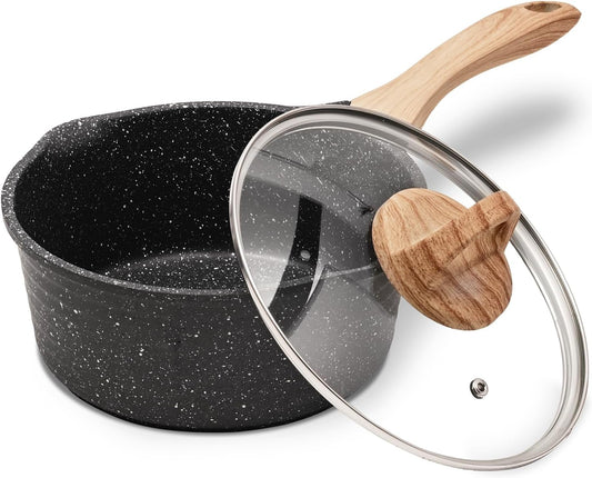 JEETEE 1.5 Quart Sauce Pan with Lid, Non Stick Small Pot with Coating, Masterclass Cookware Sauce Pot for Cooking, PFOA/PFOS Free