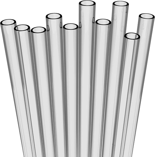 10 Short Clear Straws - Hard Semi-transparent Plastic Reusable Drinking Straws + Sturdy Cleaning Brush - for Cocktails, Small Cups, Kids Drinks - Dishwasher Safe BPA Free