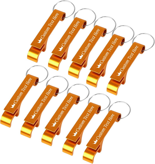 10PCS Personalized Bottle Opener Keychain Bulk Custom Beer Bottle Opener with Logo Text Engraved Wedding Bottle Opener Favors Customized Gifts for Guests Baby Shower Birthday Party-Gold
