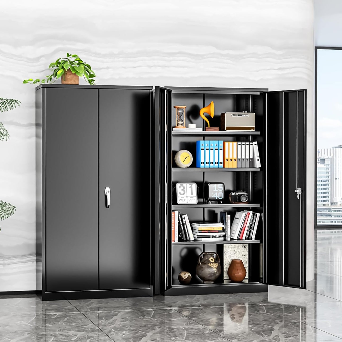 INTERGREAT Storage Cabinet, 72” Black Garage Steel Locking Cabinet with Doors and 4 Adjustable Shelves, Tall Lockable File &Tool Cabinet for Home Office, Metal Classroom Cabinet Basement