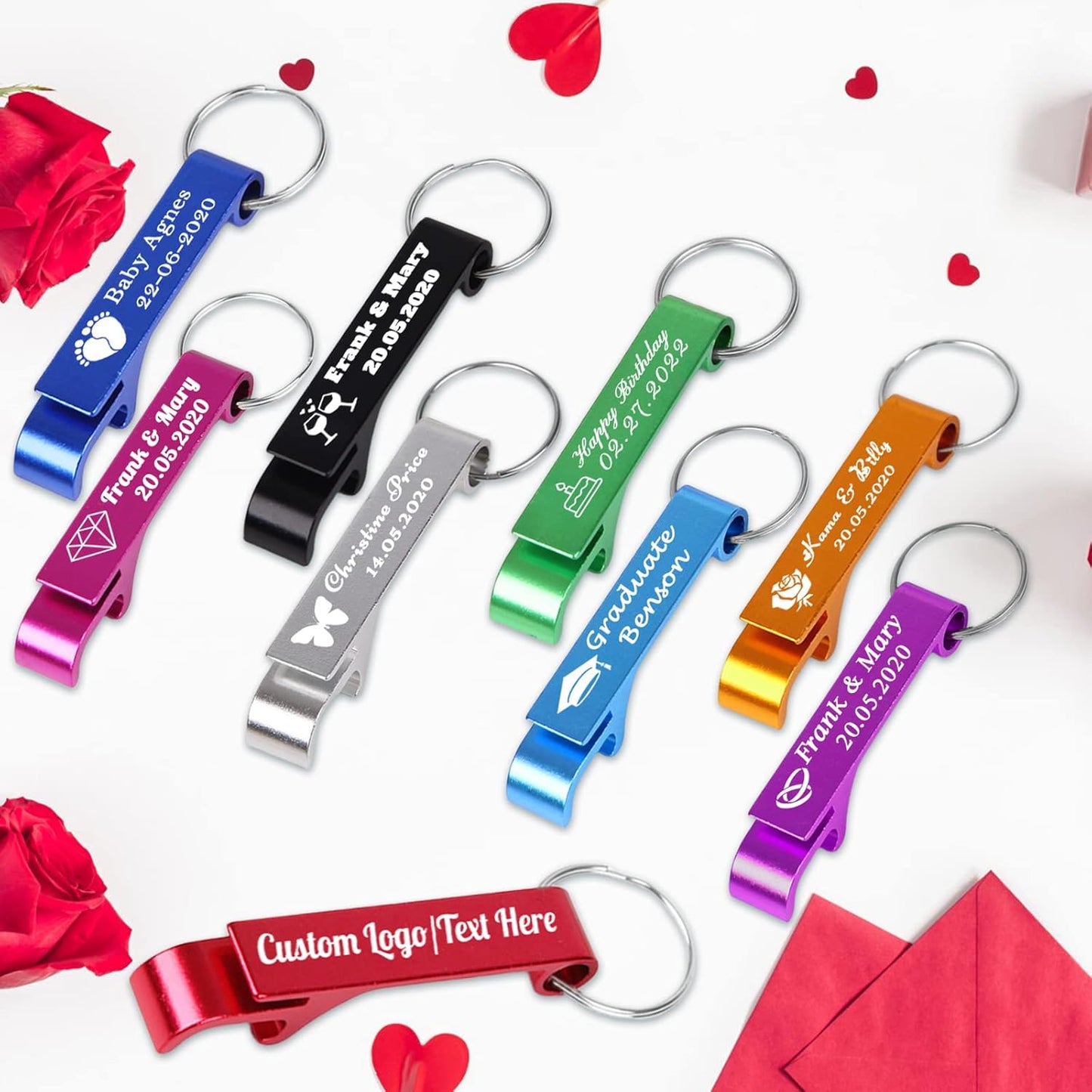 10PCS Personalized Bottle Opener Keychain Bulk Custom Beer Bottle Opener with Logo Text Engraved Wedding Bottle Opener Favors Customized Gifts for Guests Baby Shower Birthday Party-Gold