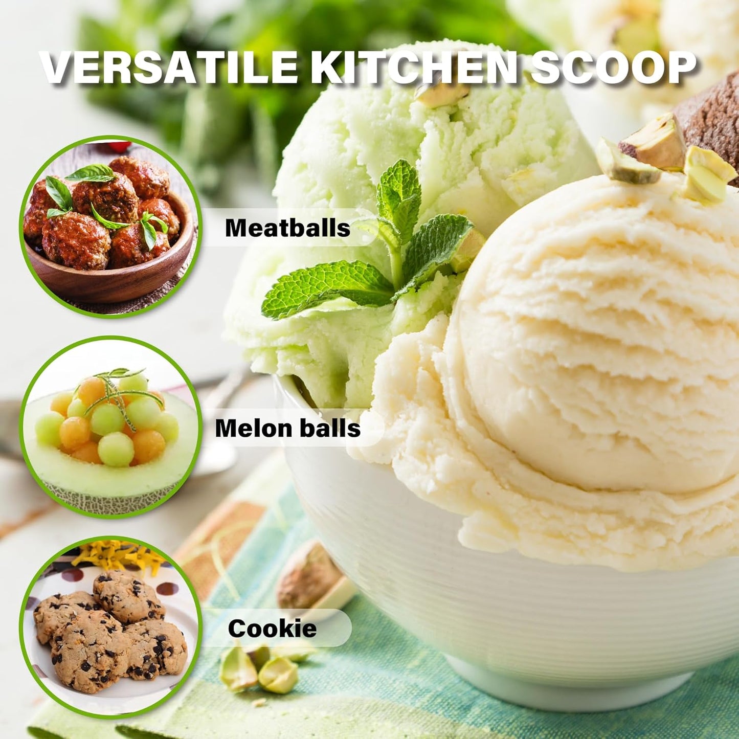 Ice Cream Scoop with Trigger, 6 Tbsp Cookie Scoop for Baking, 3 Oz Cookie dough Scooper, Large Ice Cream Scooper, Stainless Steel Portion Scoop, 90 ML