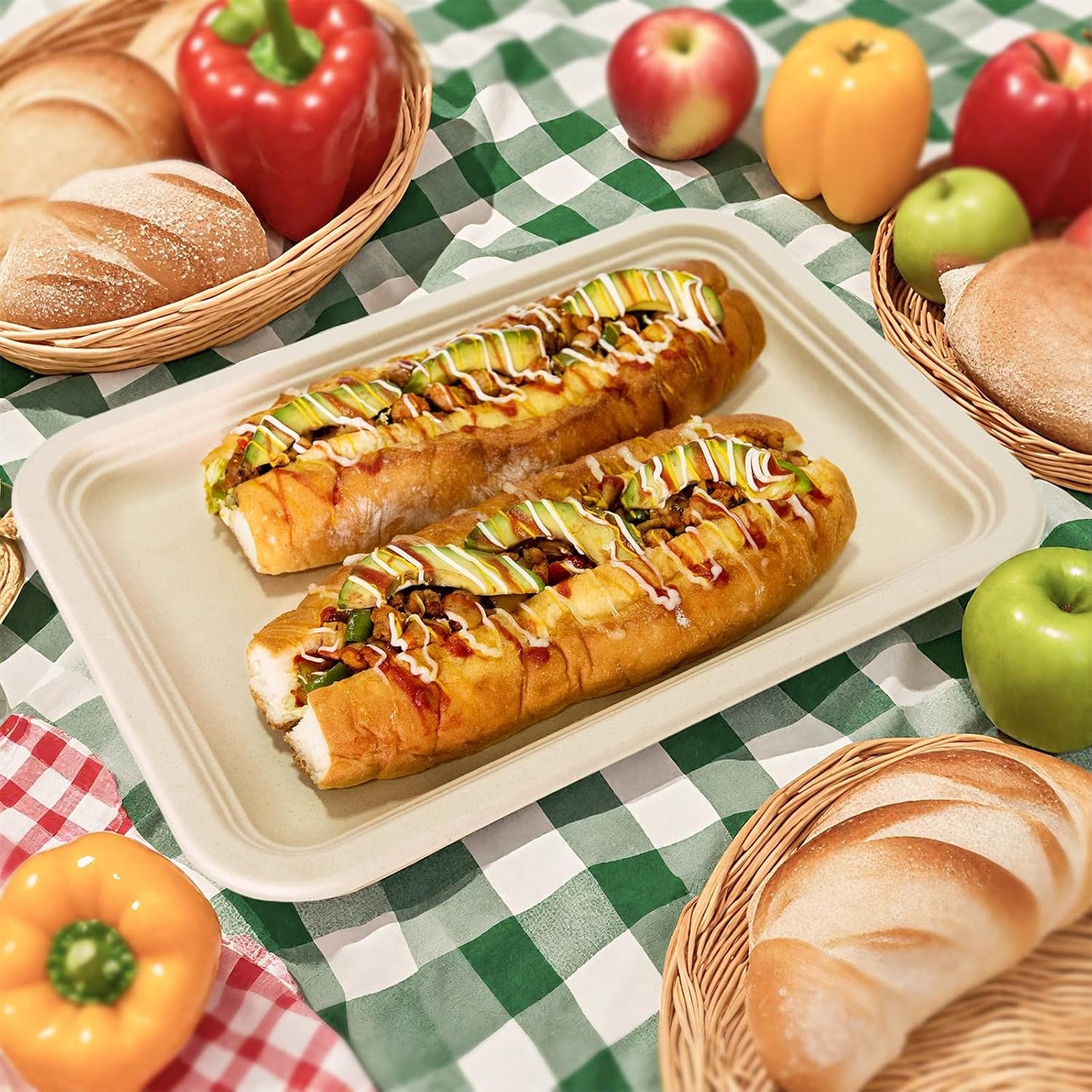 100 Pack 14 Inch Disposable Paper Food Trays for Serving Food, 100% Compostable Heavy-Duty Party Platters, Large Paper Plates for Crawfish Boil Party Supplies, Lobster, Thanksgiving
