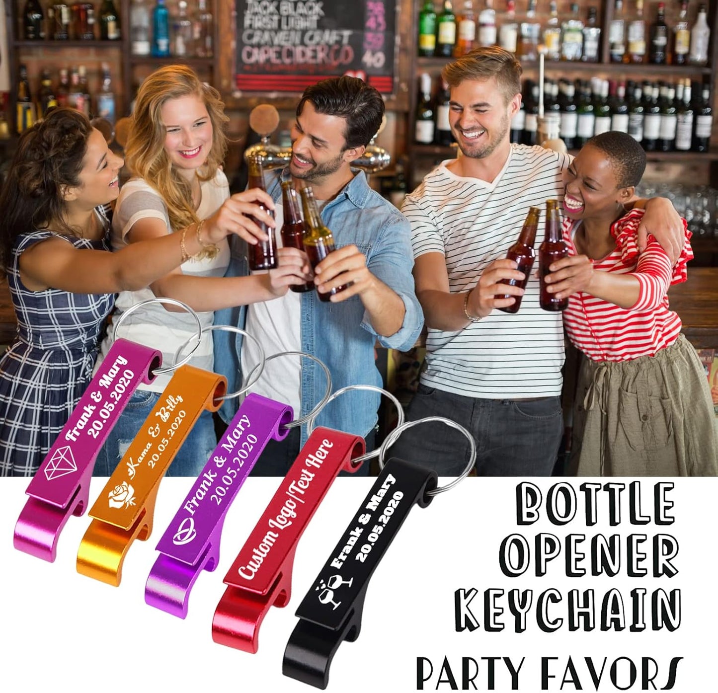 100PCS Personalized Bottle Opener Keychain Bulk Custom Beer Bottle Opener with Logo Text Engraved Wedding Bottle Opener Favors Customized Gifts for Guests Baby Shower Birthday Party-Green