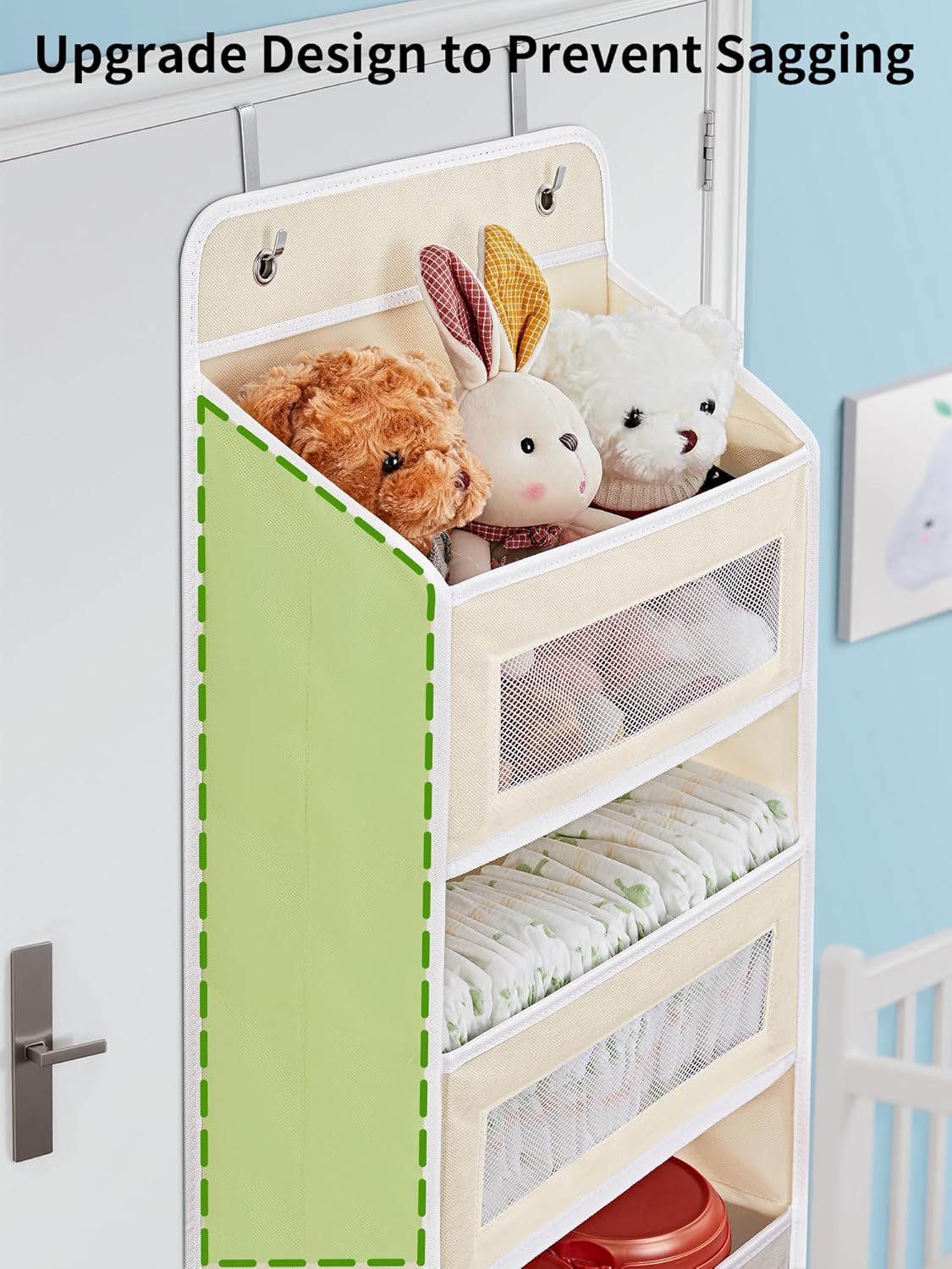 JARLINK Over The Door Organizer Storage, 5 Shelf Hanging Door Organizer with 5 Large Capacity Pockets, Anti Tilt 44 lb Load Behind Door Storage for Bedroom, Bathroom, Pantry, Nursery, (Beige)